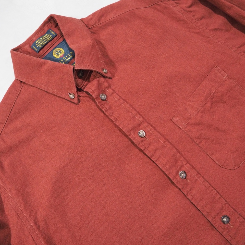 Viyella Sz L Men's Casual Button Down Shirt - Rust Red Cotton/Wool Blend
